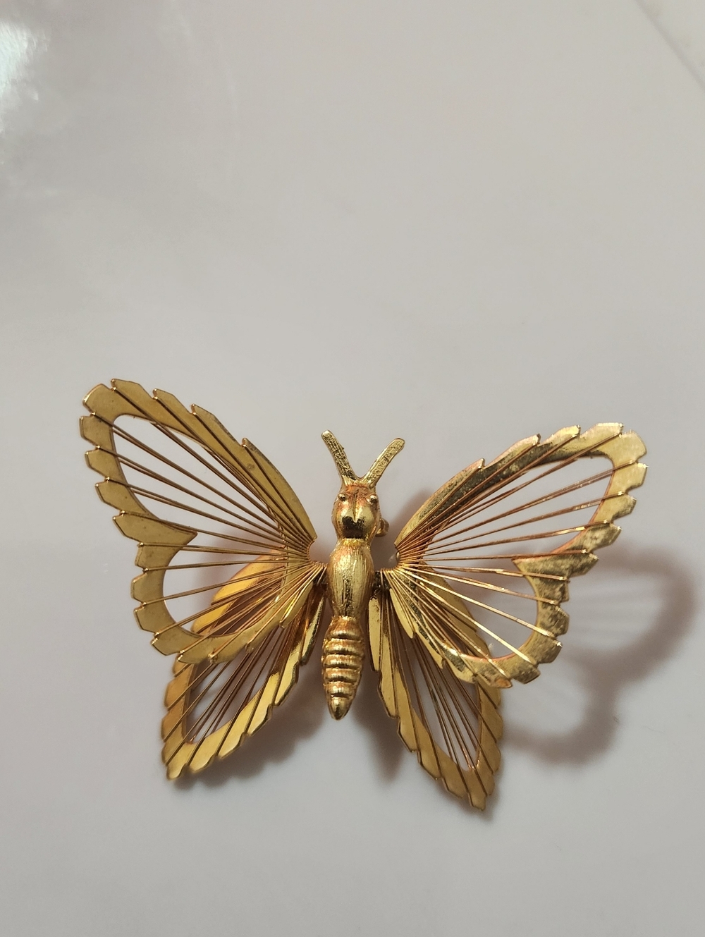 MONET  VTG Gold Butterfly Brooch - Filigree Wing Pin 1.75 "
